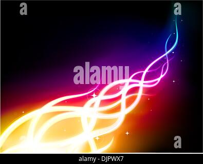 Vector illustration of  futuristic abstract glowing background resembling motion blurred neon light curves Stock Vector