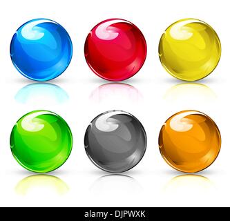 Vector illustration set of colouful refracting Glass balls/button spheres on a white background. Stock Vector