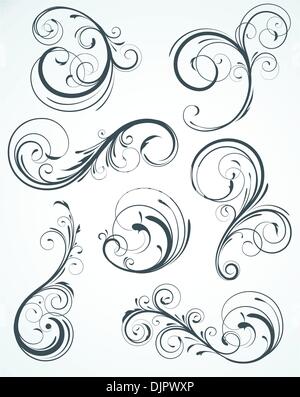 Vector illustration set of swirling flourishes decorative floral elements Stock Vector