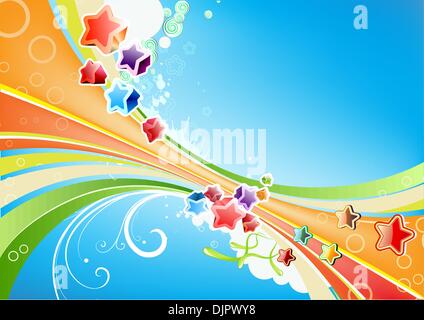 Vector illustration of Candy lines abstract background with funny colorful Stars - great for greeting and birthday postcards, fl Stock Vector