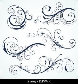 Vector illustration set of swirling flourishes decorative floral elements Stock Vector