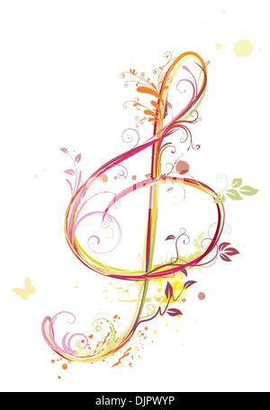 Vector illustration of  floral music abstract background with Treble clef Stock Vector