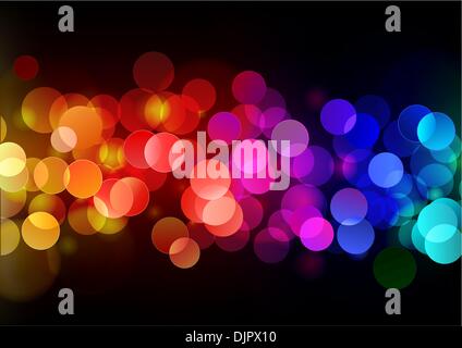 Vector illustration of blurred neon disco light dots pattern on dark background Stock Vector