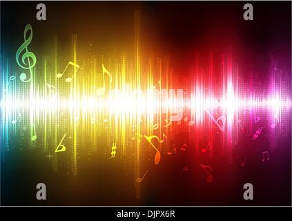 Vector illustration of futuristic abstract glowing music background Stock Vector