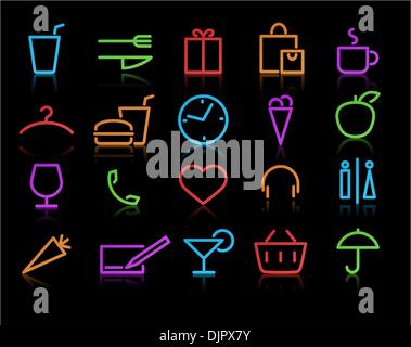 Vector illustration of color neon original style life Icon Set Stock Vector