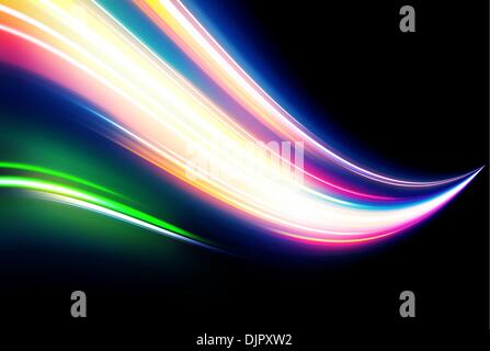 Vector illustration of neon abstract background made of blurred magic color light curved lines Stock Vector