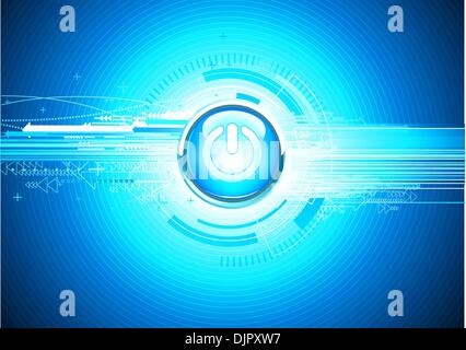 Vector illustration of abstract hi-tech Background with Glossy power button Stock Vector