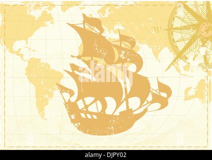 Vintage word map grunge background with retro compass. Vector ...