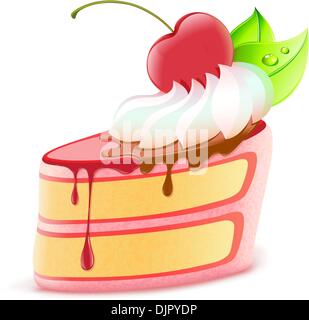 Vector illustration of stylized piece of delicious cake dessert with cream and cherry Stock Vector