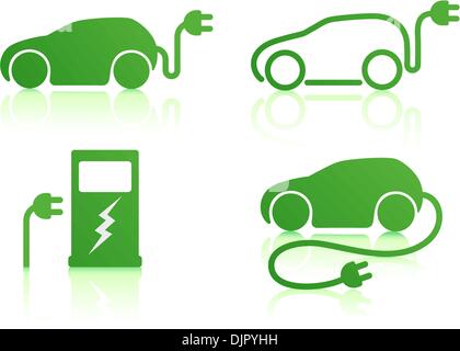 Vector illustration of electric powered car and charging point icons Stock Vector