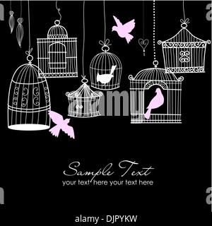 Vintage bird cages. Birds out of their cages concept vector Stock Vector