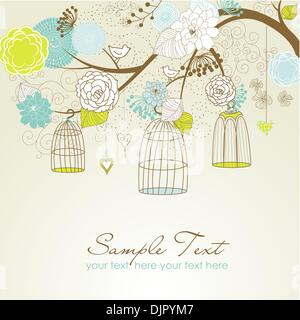 Floral summer background. Birds out of their cages concept vector Stock Vector