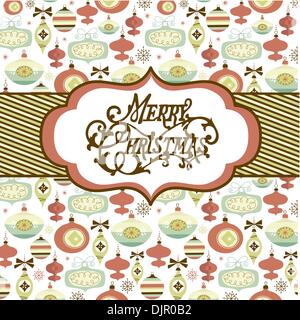 Seamless background with blue, green and red christmas baubles and a banner Stock Vector