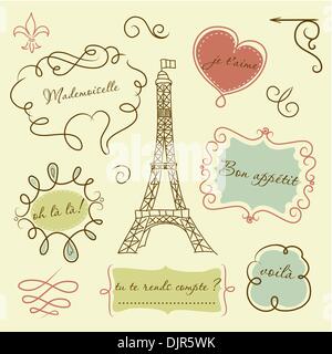 Doodle frames in French style Stock Vector
