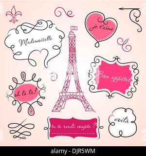 Doodle frames in French style Stock Vector