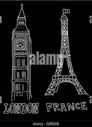 Big Ben and Eiffel Tower Stock Vector