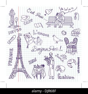 Paris doodles. French cuisine. Stock Vector