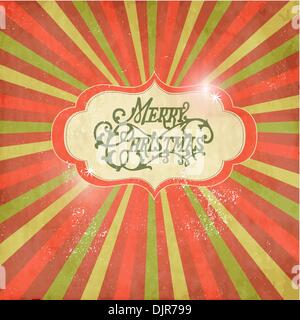 Vintage Christmas template, colored sun burst background. Stock Vector