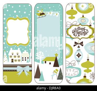 Cute Vertical Christmas banners in retro style Stock Vector
