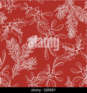 seamless background with Fir Misletow and Holly Stock Vector