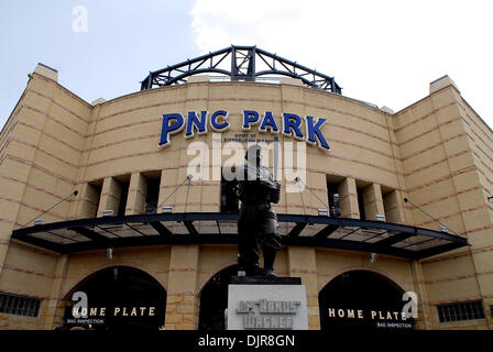 Apr. 05, 2010 - Pittsburgh, PA, U.S - 05 April 2010: A statue of Honus Wagner forged by a local sculptor name Frank Vittor, stands outside of PNC Park on the opening day of the Pirates 2010 season. The statue originally was placed at Forbes Field, then moved to Three Rivers Stadium and now stands outside of PNC Park's Home Plate entrance...Wagner played most of his Major League Bas Stock Photo