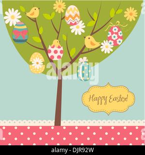 Easter card. Retro Easter tree card Stock Vector