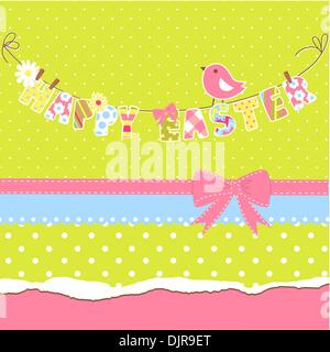 Cute Happy Easter card. Clothesline with letters on it. Stock Vector