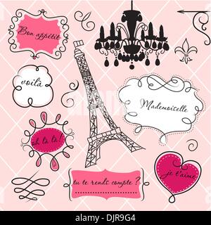 Doodle frames in French style Stock Vector