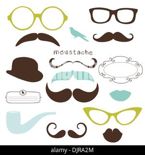 Retro Party set - Sunglasses, lips, mustaches Stock Vector