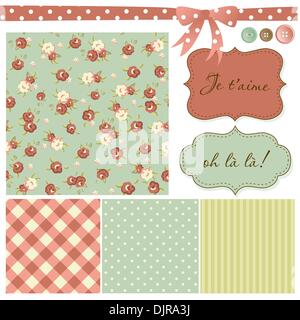Vintage Rose Pattern, frames and cute seamless backgrounds. Ideal for printing onto fabric and paper or scrap booking. Stock Vector
