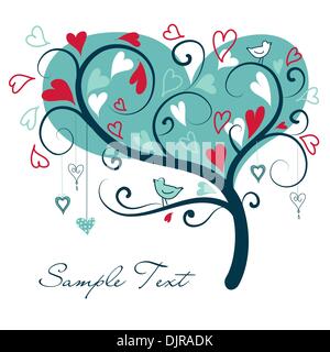 stylized love tree made of hearts with two birds Stock Vector