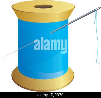 Spool of blue thread with a needle. vector Stock Vector