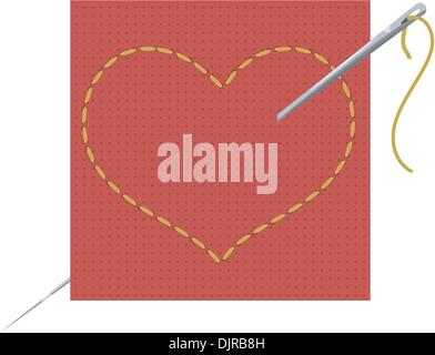 Vector illustration of the heart, needle and thread Stock Vector