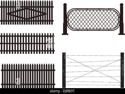 Set of silhouettes of fences.  vector Stock Vector