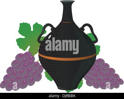 Àmphora of wine and grapes. vector Stock Vector