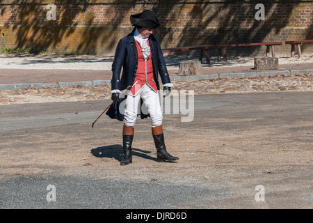 Re-enactment drama of revolutionary war debate in Colonial Williamsburg Historic District in Virginia. Stock Photo