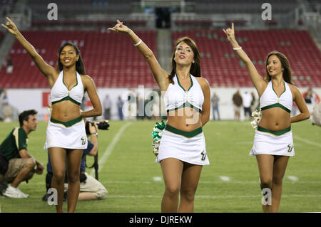 Apr. 17, 2010 - Tampa, Florida, U.S - 17 April 2010: USF cheerleaders lead the crowd in a Bulls cheer. Team South Florida defeated Team Bulls  52-31 as USF played their spring football game at Raymond James Stadium in Tampa, Florida (Credit Image: © Margaret Bowles/Southcreek Global/ZUMApress.com) Stock Photo