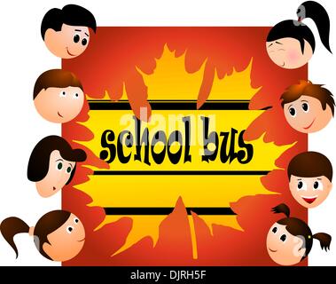 Vector abstract background with maple leaves and children. Stock Vector