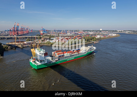 View over Hamburg harbour from Köhlbrandbridge, Hamburg, Germany, Europe Stock Photo