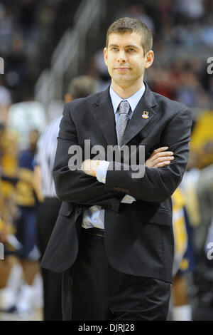 Mar. 20, 2010 - San Jose, California, U.S - 20 March 2010: Butler head coach Brad Stevens expresses disapproval with a call during second round play in the West Region between the Butler Bulldogs and the Murray State Racers at HP Pavilion in San Jose, California.  Butler advanced to the Sweet 16 with a 54-52 win. (Credit Image: © Matt Cohen/Southcreek Global/ZUMApress.com) Stock Photo