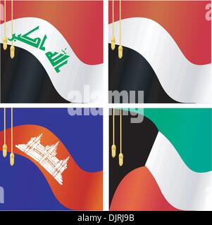Collection of vector illustrations of flags of Iraq, Yemen, Cambodia, Kuwait Stock Vector