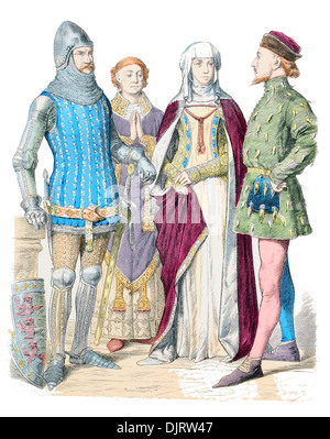 14th Century XIV 1300s English costume Stock Photo - Alamy