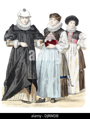 17th century XVII1600s (Left to right) Dutch sailors wife, three Dutch ...