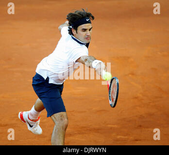May 16, 2010 - Madrid, Spain - MADRID, SPAIN, 16th MAY 2010:  Roger Federer (SUI) action against Rafael Nadal at the final of the  Madrid Masters,  Caja Magica, Madrid, Spain. (Credit Image: © Michael Cullen/Southcreek Global/ZUMApress.com) Stock Photo