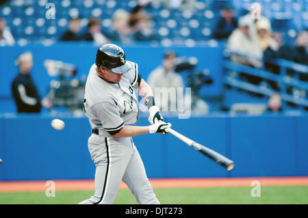 Apr. 15, 2010 - Toronto, Ontario, Canada - 15 April 2010 Toronto, Ontario:  Chicago White Sox second baseman Gordon Beckham #15 with a swing and a miss against the Toronto Blue Jays in Thursday nights game,  at Rogers Centre in Toronto, Ontario. (Credit Image: © Darren Eagles/Southcreek Global/ZUMApress.com) Stock Photo