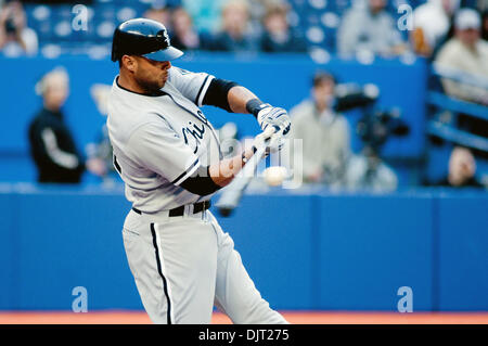 Apr. 15, 2010 - Toronto, Ontario, Canada - 15 April 2010 Toronto, Ontario:  Chicago White Sox center fielder Alex Rios #51,hits one deep in the second inning during a game against the  Toronto Blue Jays Thursday night at Rogers Centre in Toronto, Ontario. (Credit Image: © Darren Eagles/Southcreek Global/ZUMApress.com) Stock Photo