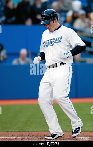 Apr. 15, 2010 - Toronto, Ontario, Canada - 15 April 2010 Toronto, Ontario:  Toronto Blue Jays left fielder Travis Snider #45 takes steps on the plate after scoring the first run of the game in the second inning, against the Chicago White Sox on Thursday at Rogers Centre in Toronto, Ontario. (Credit Image: © Darren Eagles/Southcreek Global/ZUMApress.com) Stock Photo