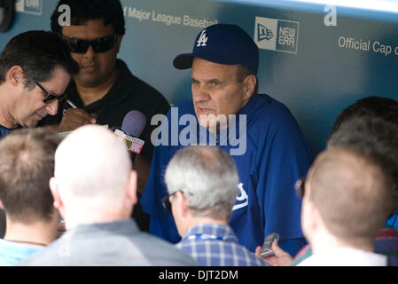 Apr. 17, 2010 - Los Angeles, California, U.S - i17 April 2010:  Dodger manager Joe Torre talks to the media before the game. The Los Angeles Dodgers faced the San Francisco Giants at Dodger Stadium in  Los Angeles, California. .Mandatory Credit: Andrew Fielding / Southcreek Global (Credit Image: © Andrew Fielding/Southcreek Global/ZUMApress.com) Stock Photo