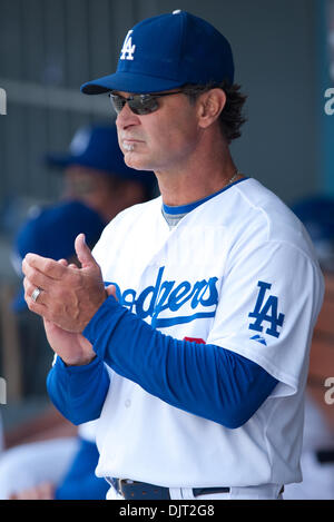 Apr. 17, 2010 - Los Angeles, California, U.S - 17 April 2010:  Dodgers batting coach Don Mattingly (6) cheers form the dugout as the team is introduced. The Los Angeles Dodgers were shutout by the San Francisco Giants, 9-0, at Dodger Stadium in  Los Angeles, California. .Mandatory Credit: Andrew Fielding / Southcreek Global (Credit Image: © Andrew Fielding/Southcreek Global/ZUMApre Stock Photo