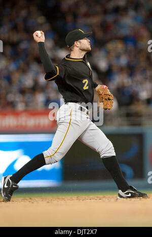 Apr. 29, 2010 - Los Angeles, California, U.S - 30 April 2010: Pittsburgh Pirates shortstop Bobby Crosby (2) throws to first in game action.  The Pittsburgh Pirates lost to the Los Angeles Dodgers 6-2, at Dodger Stadium in Los Angeles, California.  .Mandatory Credit: Andrew Fielding / Southcreek Global (Credit Image: © Andrew Fielding/Southcreek Global/ZUMApress.com) Stock Photo